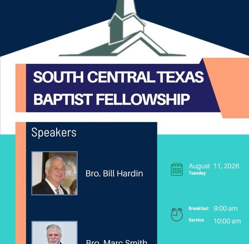 South Central Texas Baptist Fellowship meeting, August 11, 2026